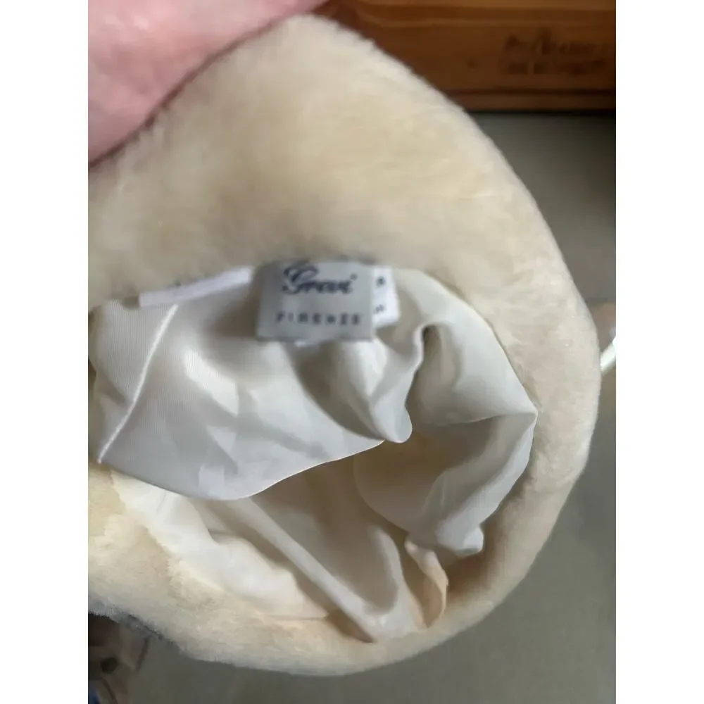 Vintage Grevi Firenze Ivory Faux Fur Hat